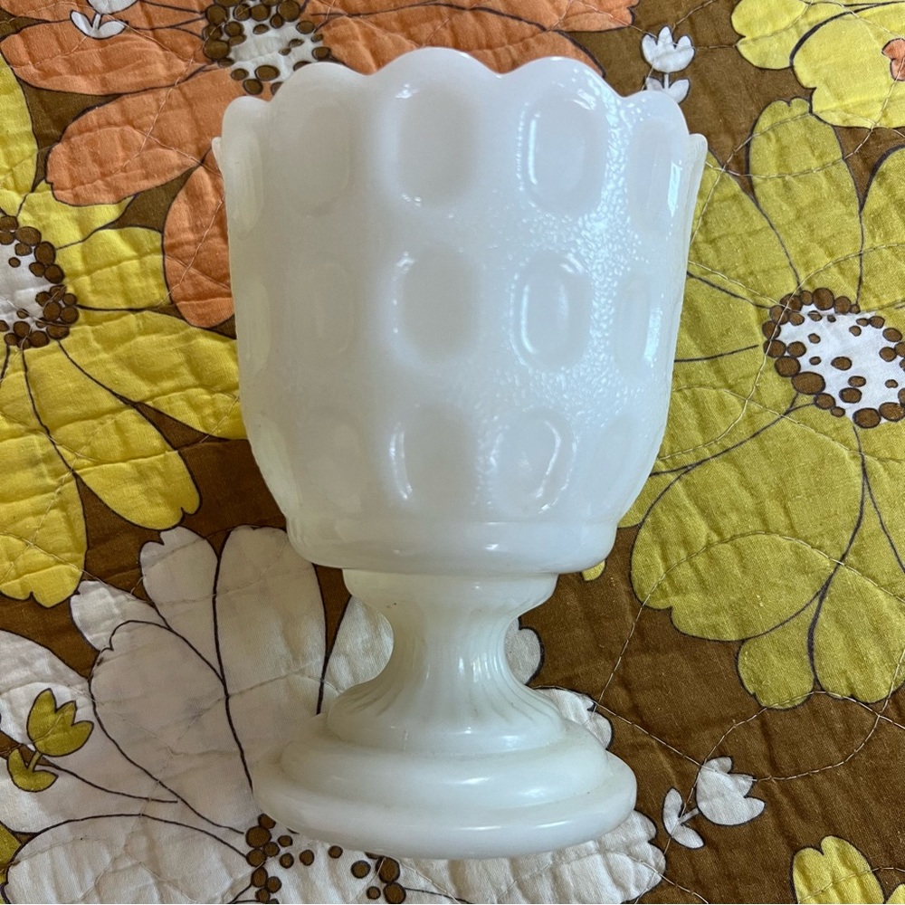 E.O Brody Thumbrint Pedestal Milk Glass Dish